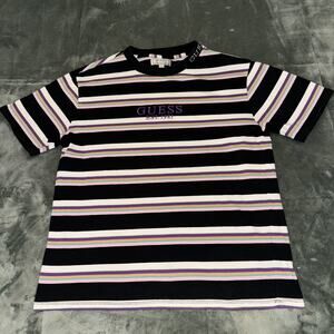 Guess T-Shirt Men's Small Multicolor Striped Short Sleeve Crew Neck Pullover